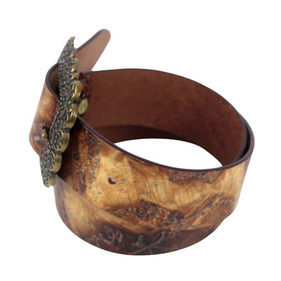 Olga Santini TOOLED BROWN GENUINE LEATHER 1 3/4"Wd DRESS CASUAL BELT Sz S (6M - Picture 3 of 14